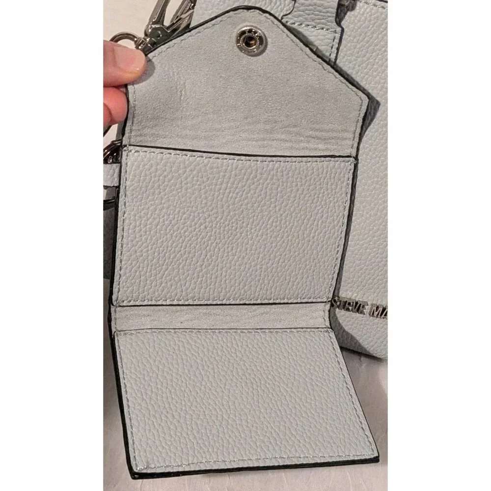 Steve Madden Crossbody Purse Attached Wallet Faux Leather Satchel Gray Pebbled